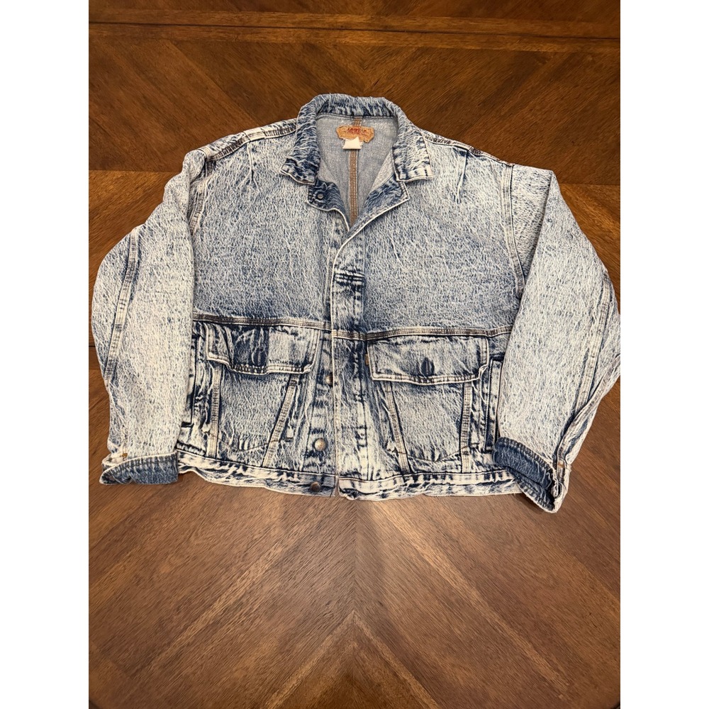 Vintage Levis Acid Wash Denim Trucker Jacket Cinch Back Made in USA Sample Tag